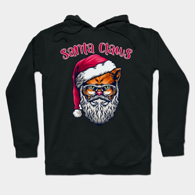 Santa Claws Funny Christmas Cat Holiday Design Hoodie by FilsonDesigns